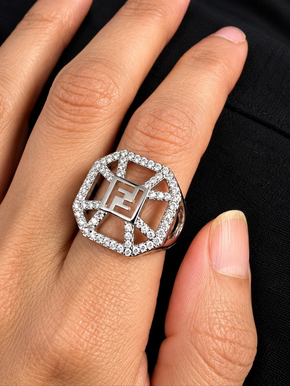 Fendi 18kwgp Elegant Silver Designer Ring